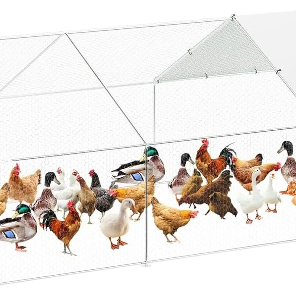 

Walk-In Outdoor Chicken Coop with Cover, 19.7x9.8x6.6 FT, Double Door for Yard Farming