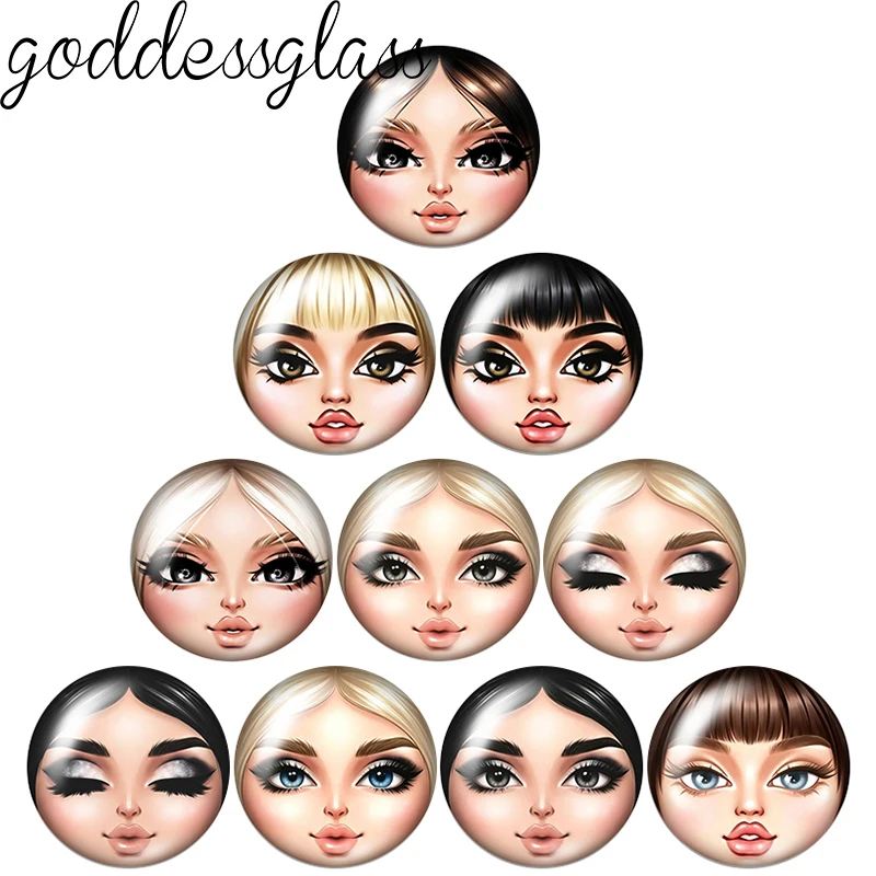 Elegant girl Lady Matryoshka doll face 10pcs 12mm/18mm/20mm/25mm Round photo glass cabochon flat back Accessories DIY jewelry