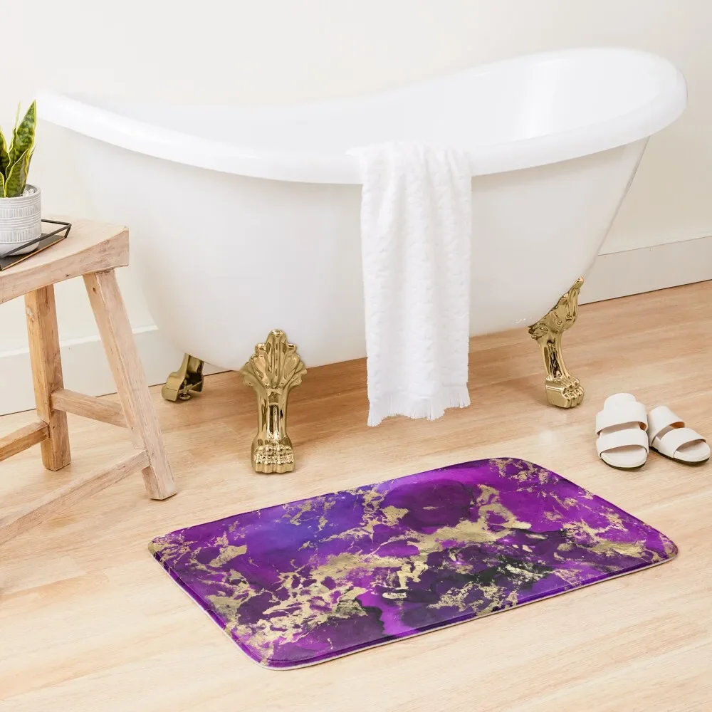 

Marble Galaxy in Royal Purple and Gold Splash Bath Mat Non Slip Carpet Things For Bathroom Mat