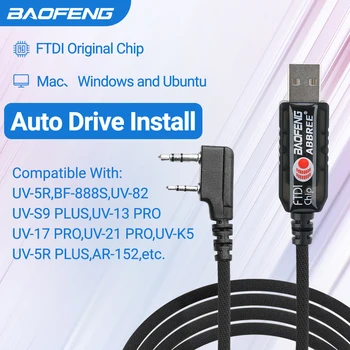 Baofeng-Cable de programación USB FTDI con controlador, CD, 2 pines, enchufe K para UV-5R, BF-888S Pro, 13, 21 pro, Radio bidireccional Ham de mano