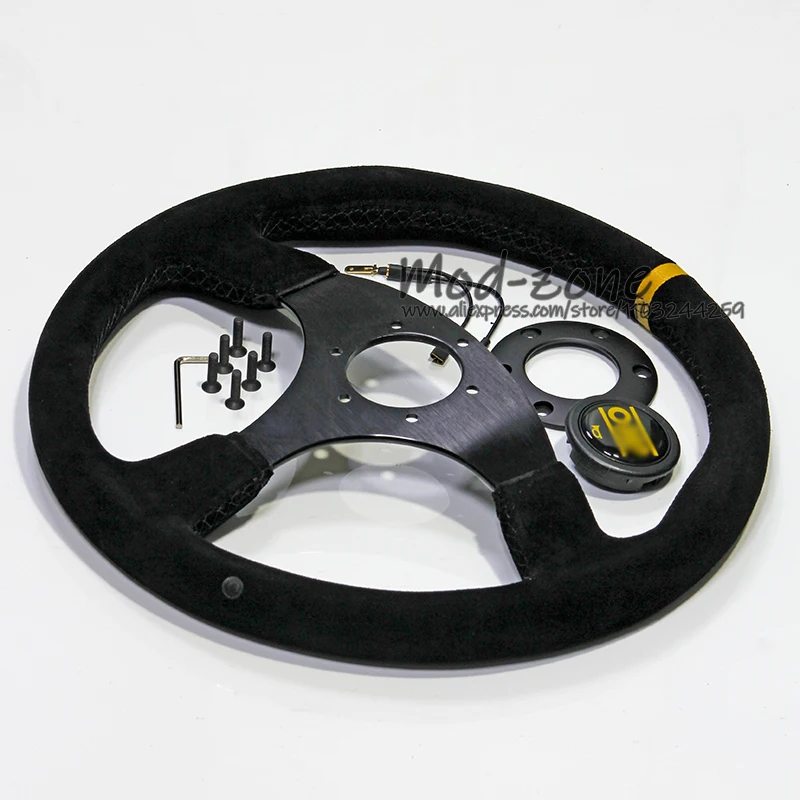 14 Inch 350MM Flat Type Suede Leather Car Tuning Interior Auto Accessories Racing Steering Wheel