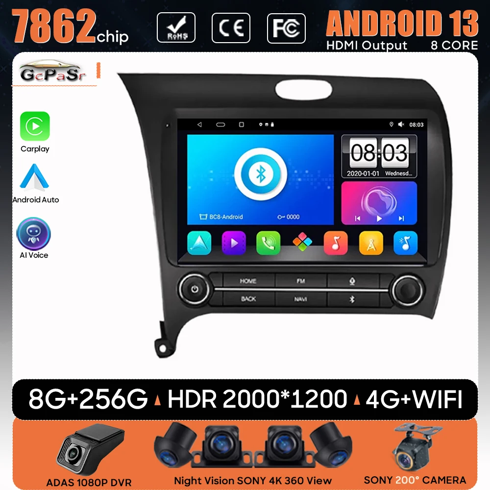 

Car Radio Android 13 Carplay For Kia Cerato 3 K3 Forte 2013 - 2018 GPS Navigation 5G Video Unit Auto Stereo Wifi Cam No 2din DVD