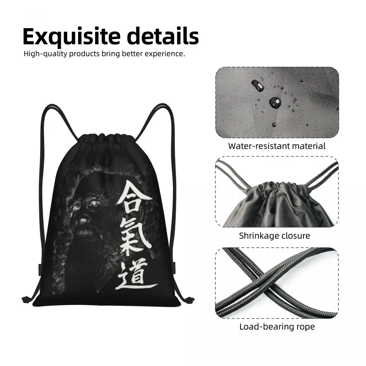 Morihey-mochila con cordón Ueshiba Aikido para hombre y mujer, bolsa ligera de artes marciales japonesas para gimnasio, saco deportivo para viajar