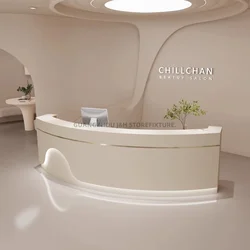 custom.Salon Reception Office Room Lockable Drawers Cabinet Table Clinic Salon White Lights Reception Desk Front Counter Desk