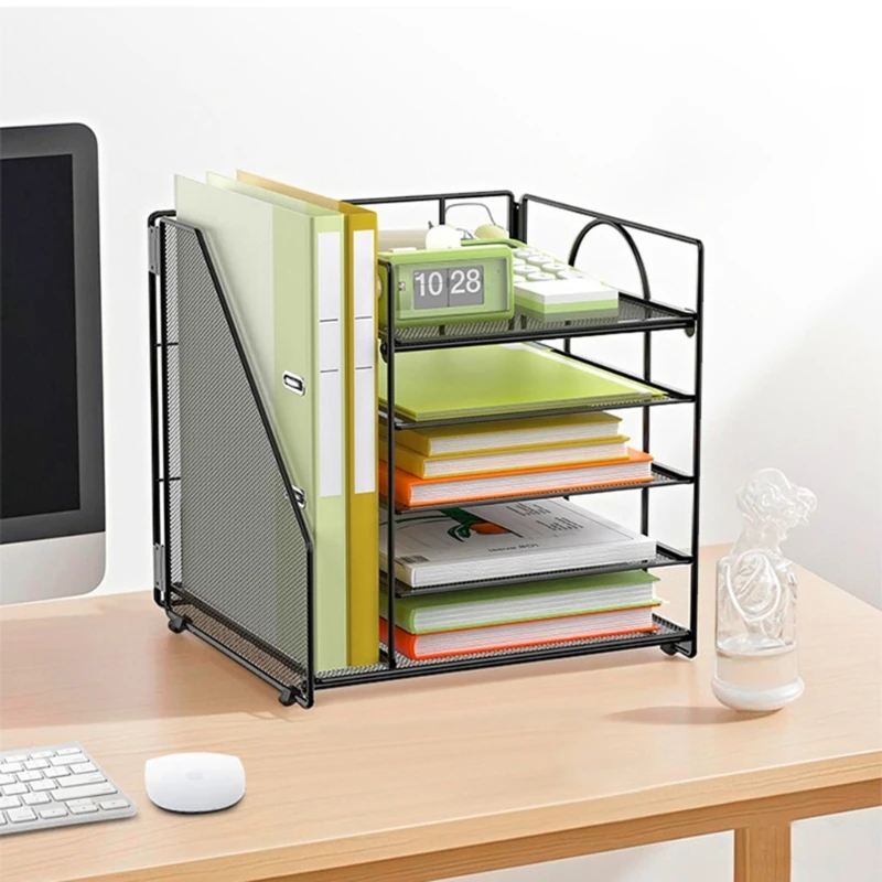 Desk Document Organiser 5-Tiered Metal File Letter Tray with Magazine Stand