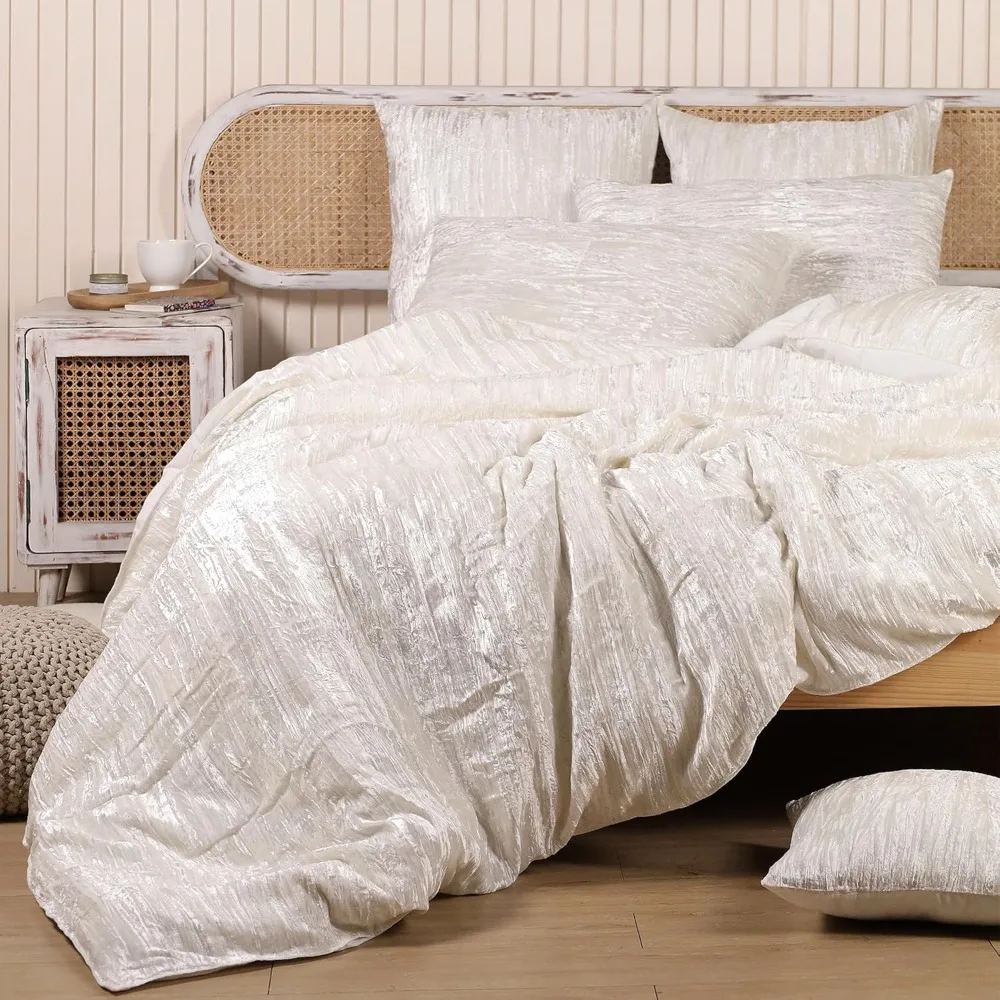 クラッシュベルベット布団カバーセット - 3ピース無地柄高級寝具、快適さとスタイルのための枕カバー2枚付き