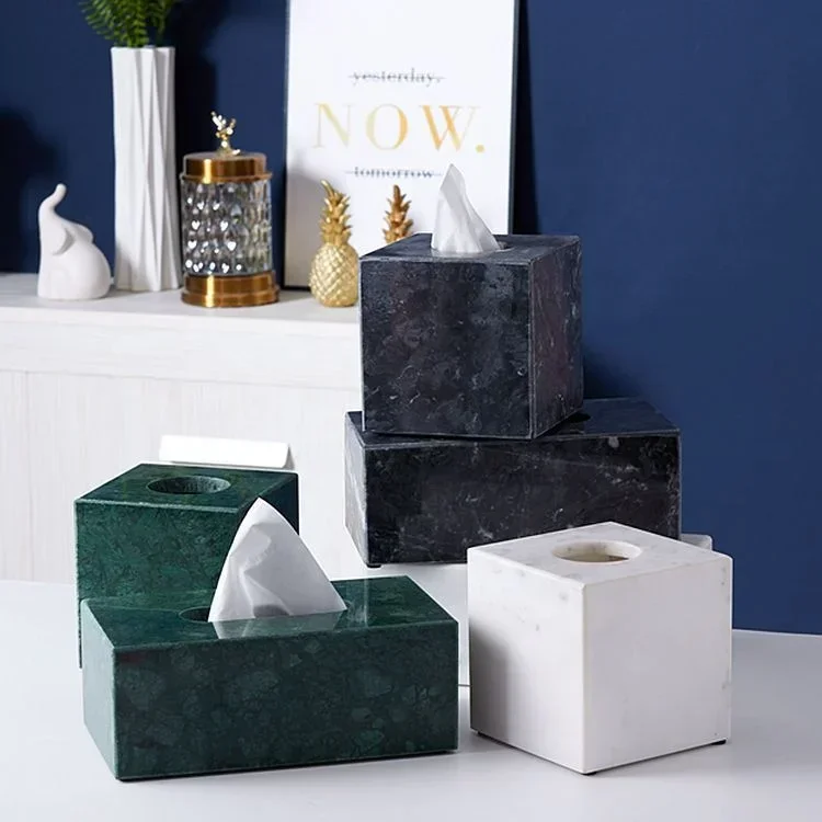 Amazon Wholesale Natural Stone Dark Green Marble Tissue Box Luxury Decor