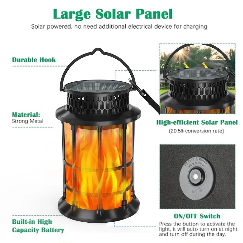 

A93Z Solar Powered Flame Lantern 2Pcs Outdoor Garden Lawn Landscape Decorative Light, Automatic On/Off Function Auto