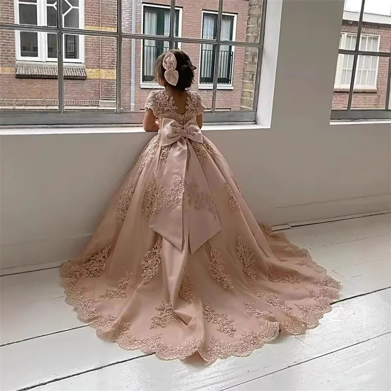 فستان فتاة الزهور مزين بالدانتيل من التول للأطفال الصغار فستان التواصل الأول لحفلات الزفاف وأعياد الميلاد #1