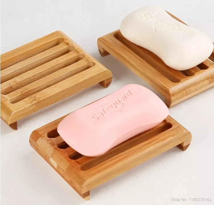 50PCS/LOT Natural Bamboo Soap Dishes Tray Holder Bathroom Soap Rack Plate Box Container