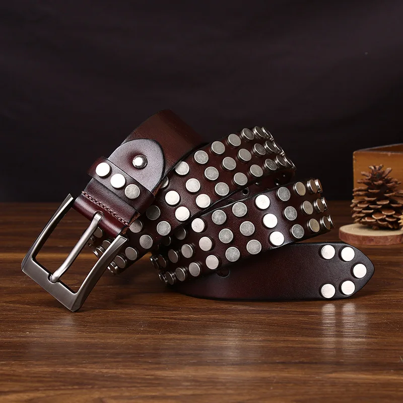 Leather Belts for Men Pin Buckle Belt New Men Rivet Genuine Leather Belt Ceinture hommes Correa masculino Width:3.8cm