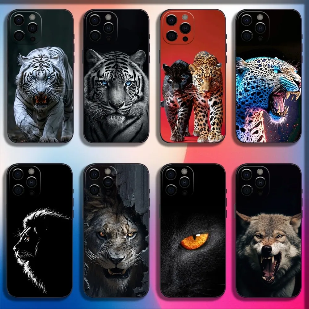 Wolf Lion Leopard Tiger Phone Case For iPhone 16,15,14,13,12,11,Pro,X,XS,Max,XR,Plus,Mini Soft Black Cover