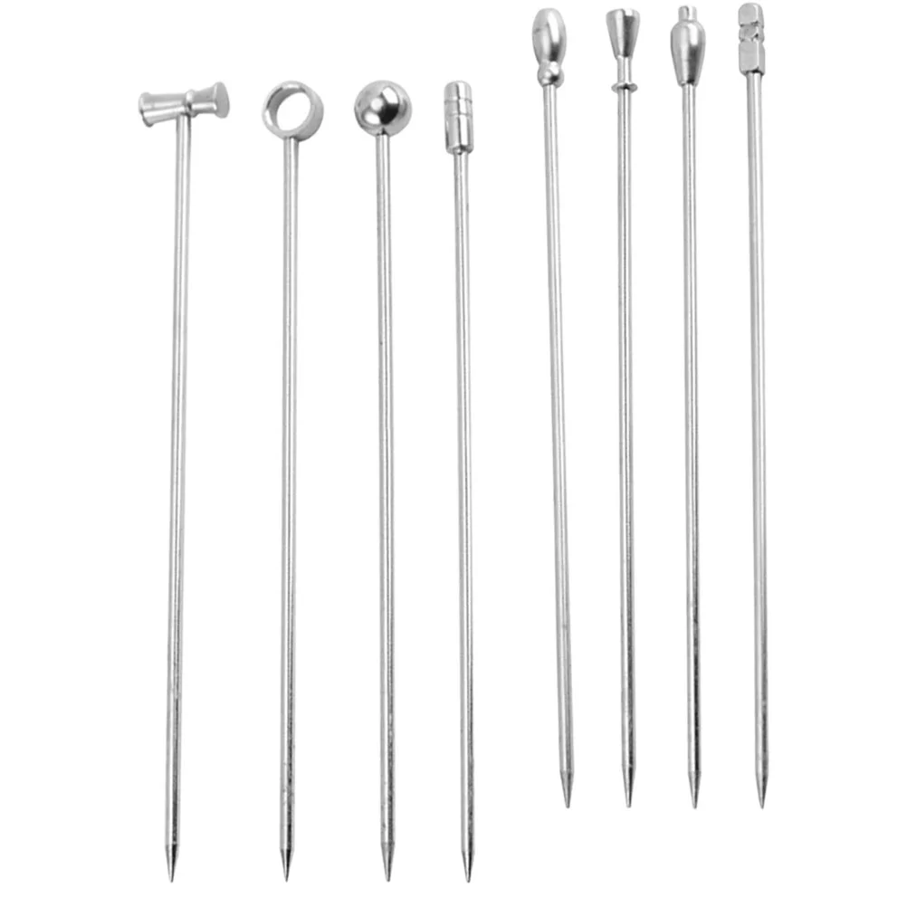 8 Pcs Metal Fruit Needle Cocktail Stirrers Fine Toothpicks Swizzle Sticks for Cocktails Stainless Steel