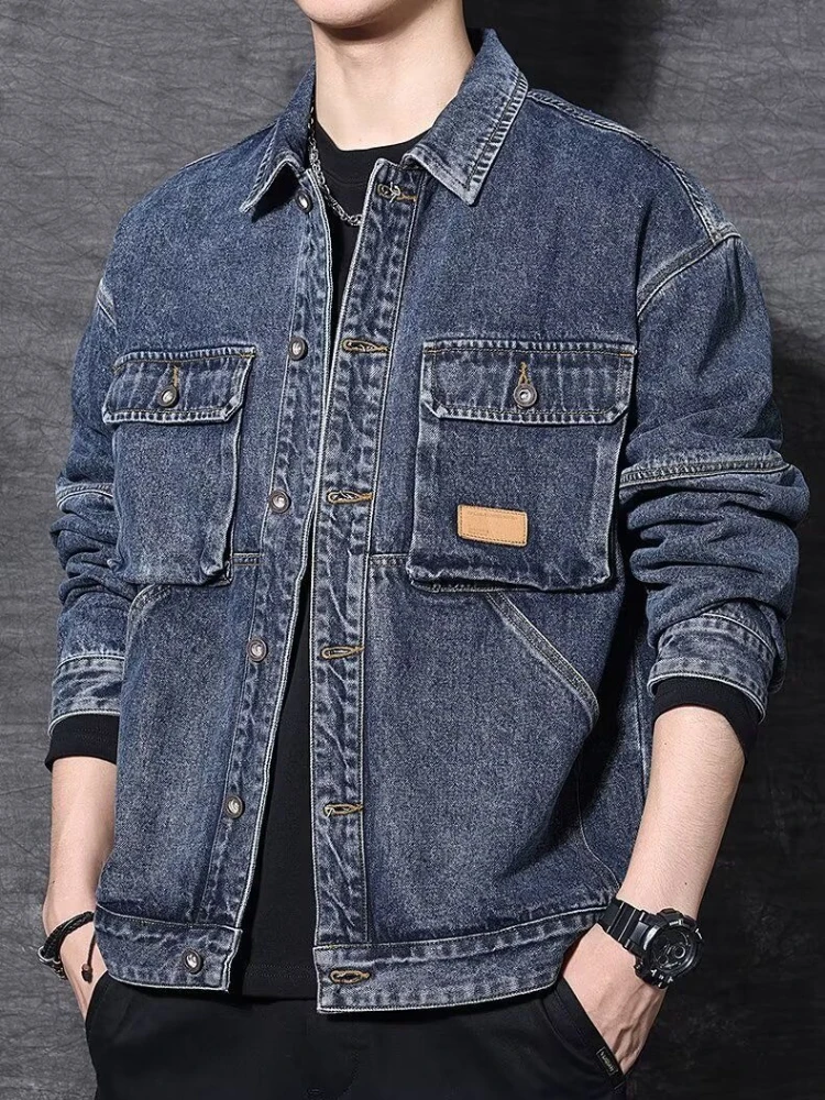 

Button Pocket Men's Denim Jacket Fashion Lxury Worn Cheap Price Stylish Branded Male Jean Coats Designer Korean Popular Clothes