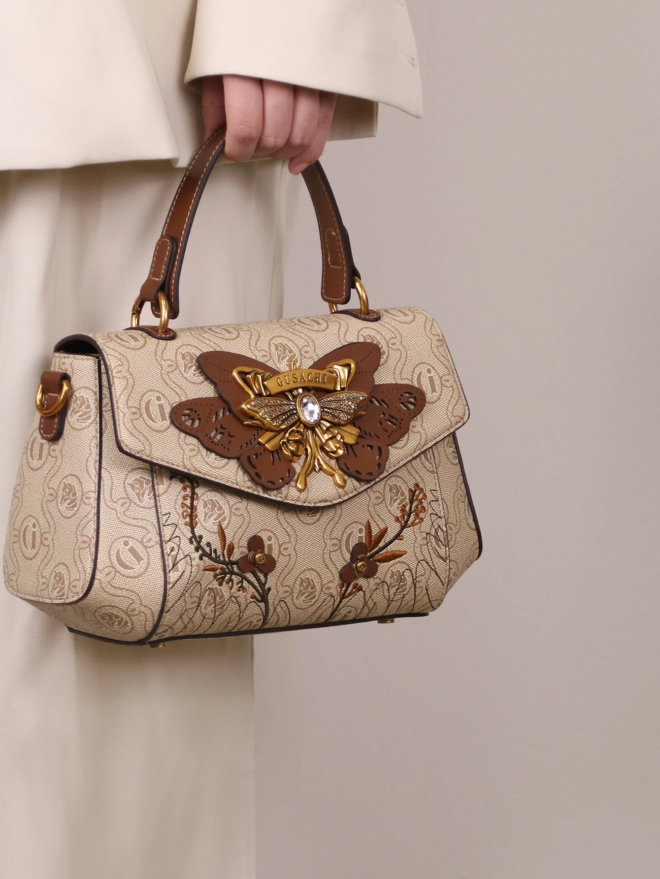 2026 trendy heavy hardware lock ladies handbag fashion luxury retro color matching old flower small bag exquisite Chinese style
