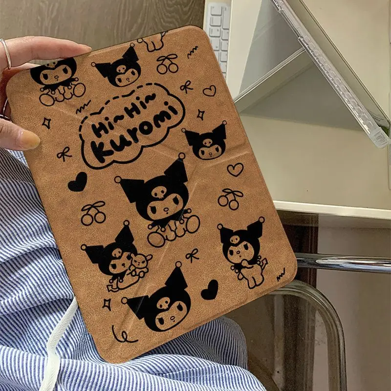 

Sanrio Kuromi Autumn Winter Suede Y + Tri-Fold Ipad Air 6 Protective Case 11 with Pen Slot ipad10 Drop Kawaii Shockproof Female