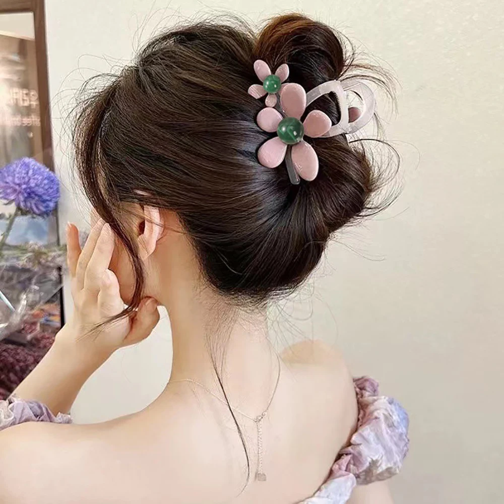 Solid Color Flower Hair Claw New Hair Clip Back of Head Women's Hair Accessories