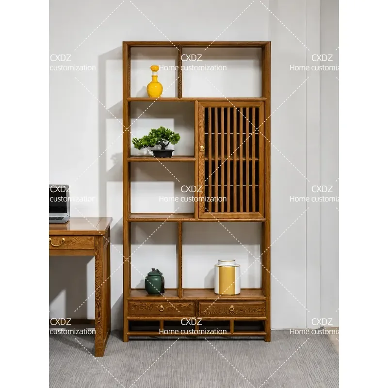 New Chinese Style Solid Wood Bogu Shelf Bookshelf Antique Display Cabinet Multi Layer Storage Rack for Living Room Home Decor