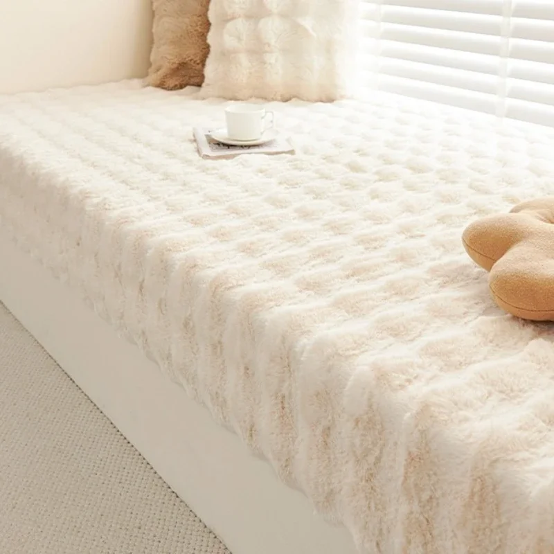 

Rabbit plush thickened bay window mat winter balcony mat bedroom removable and washable