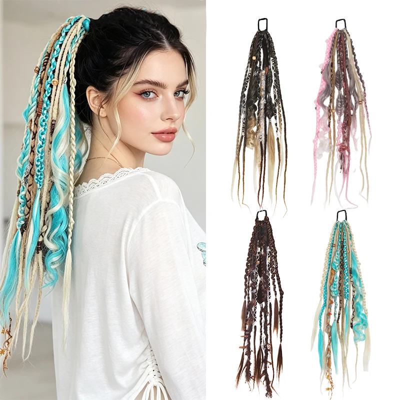 

Bohemian Dreadlocks Braid Ponytail Wig Synthetic Fiber Matte Texture Festival Party Daily Cosplay Natural Look Easy Styling