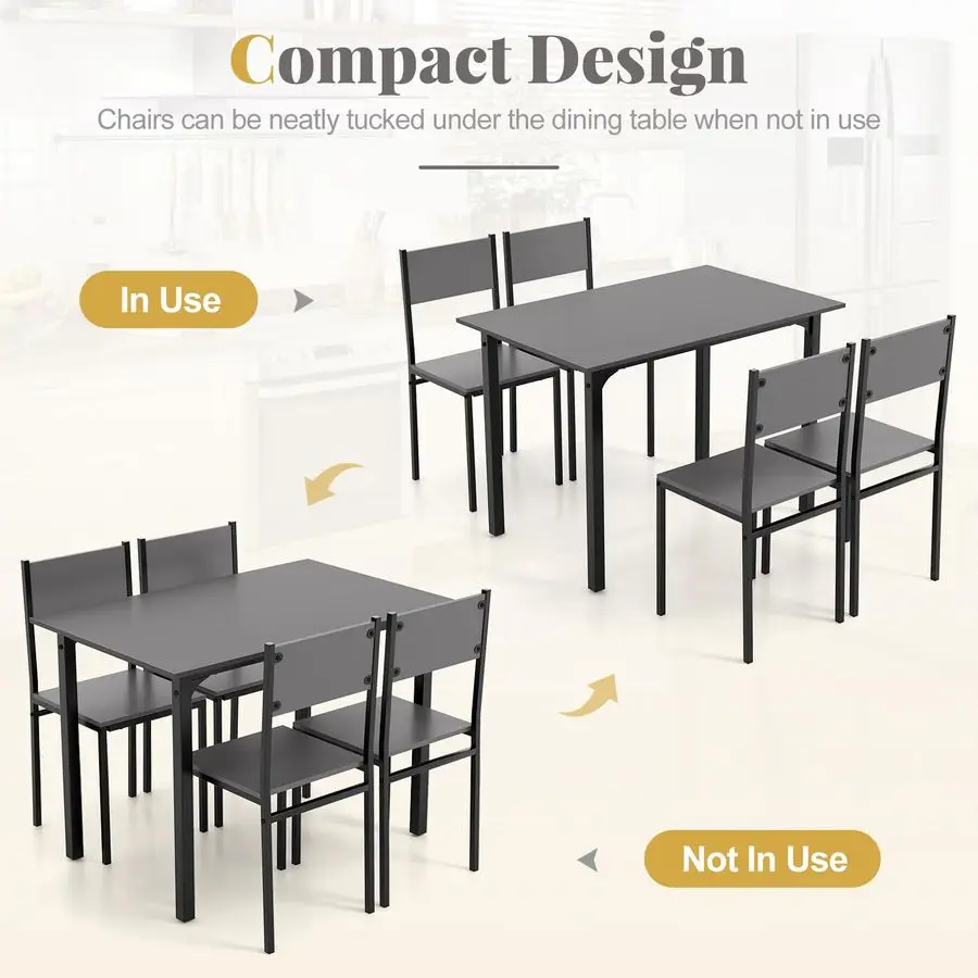 Dining Table Set for 4, 5Piece Kitchen Table Set with Dinner Table, Dining Chairs, Metal Frame, SpaceSaving Dinette Set for Livi
