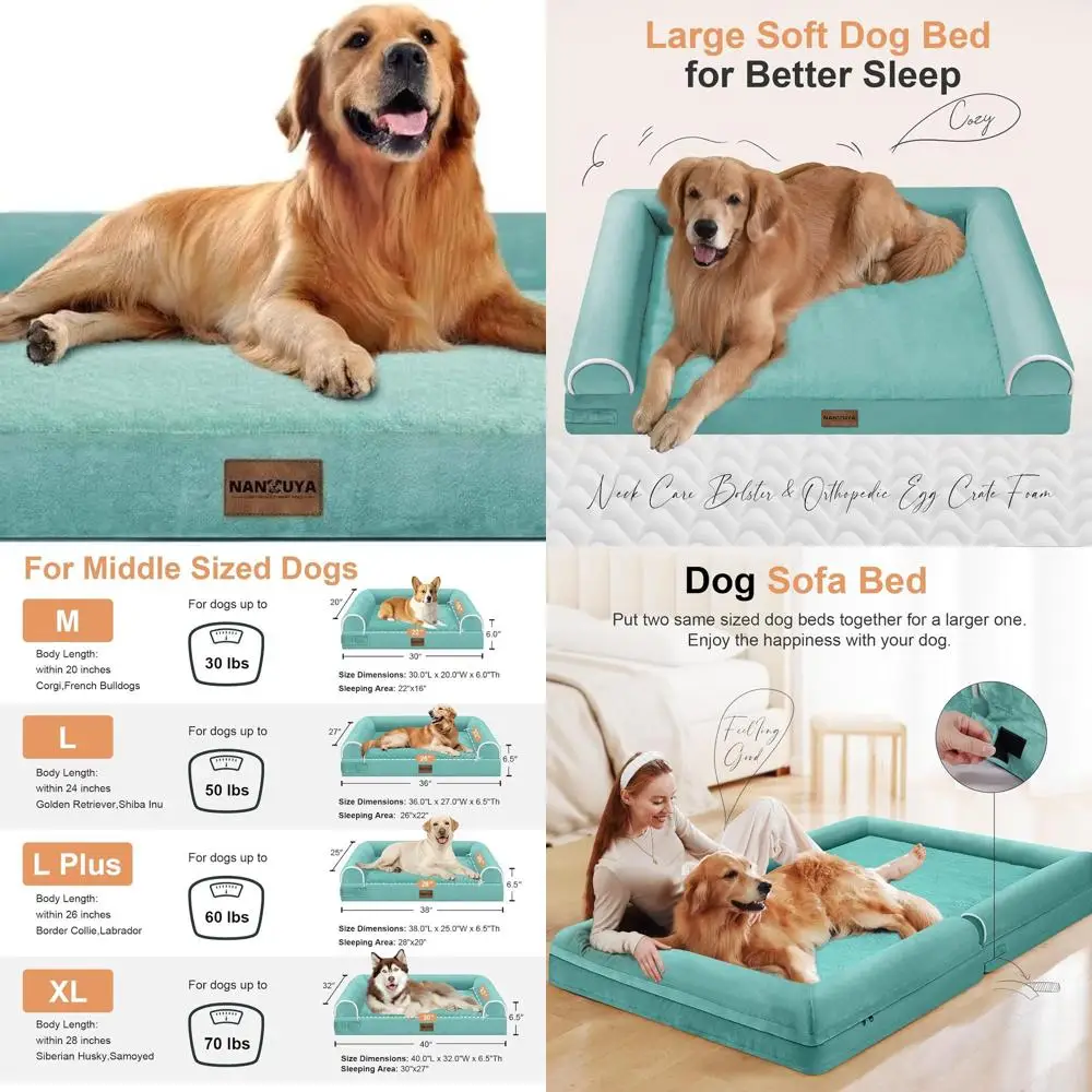 

Ортопедическая моющаяся кровать для собак XL с подставкой, ящик для яиц, пенопласт, водонепроницаемый диван, съемный чехол - цвет морской волны