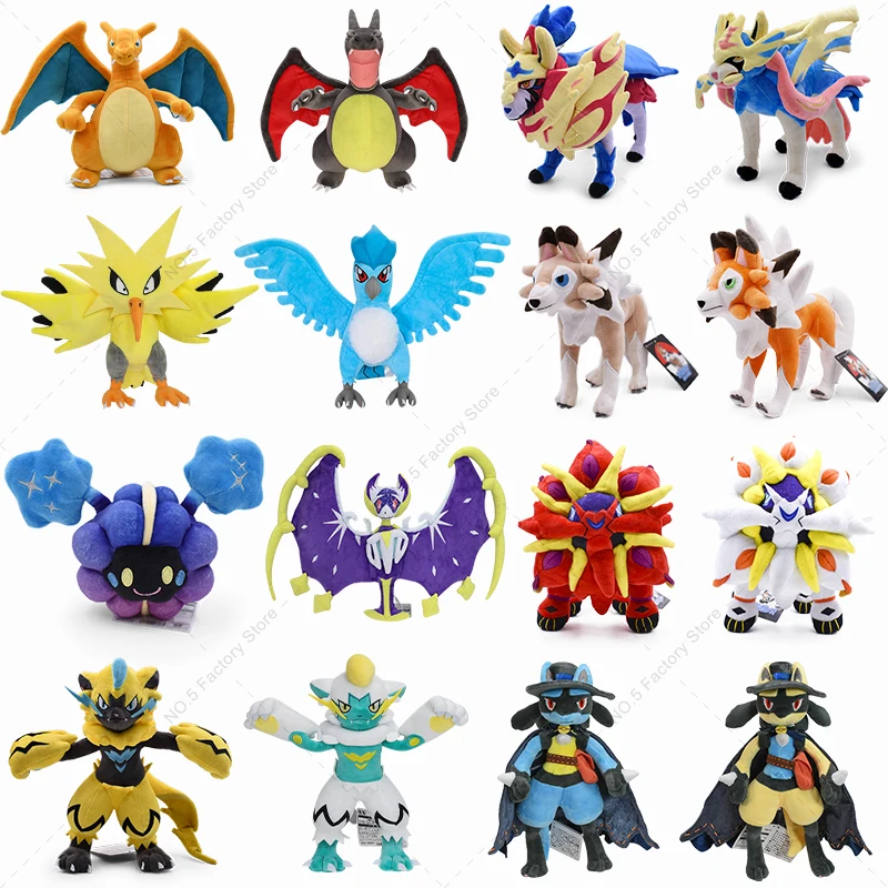 Anime Pokemon Kawaii Plush Doll Toys Charizard Lunala Solgaleo Zeraora Lucario Cartoon Figure Plush Throw Pillow Child Gifts