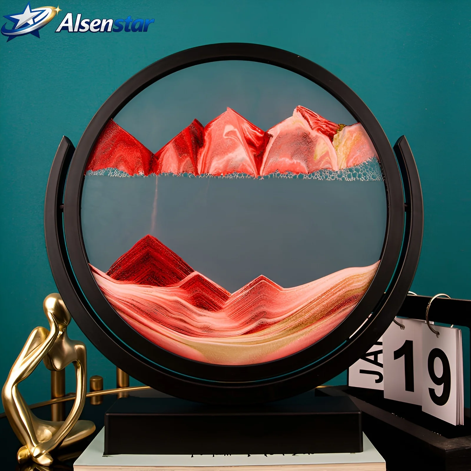 1pc 8-Inch 3D Glass Sand Timer Mountain Landscape Flowing Water Design Art Decor Home Office Desktop Decor Perfect Gift Idea