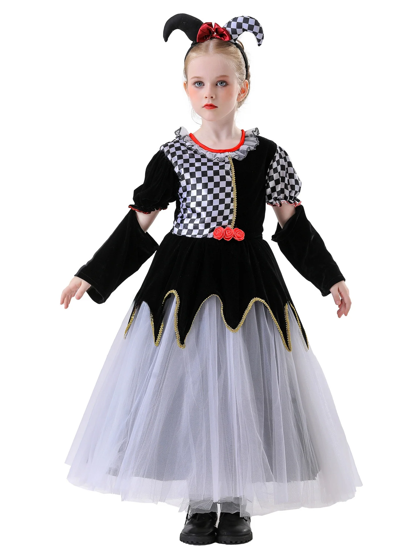

Children's Princess Skirt Checkerboard Skirt Clown Suit White Halloween Costume 120-150cm Kids' Traditional Chinese Stage Cos...