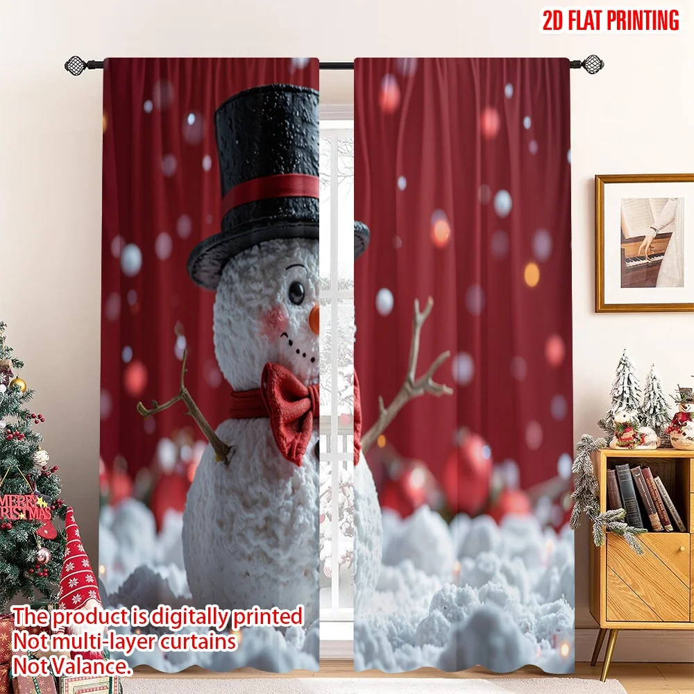 

2pcs 2D flat printing Christmas Curtain Happy Snowman Festive Christmas Polyester Without Electricity 0 Perfect for Multipurpose