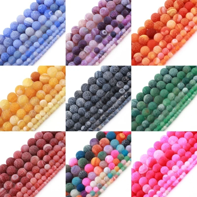 

Natural Agate Dream Fire Matte Frost Cracked Stone Beads Strand 15 inches for DIY Accessories Necklace Bracelet Jewelry Making