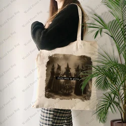 1 pc Girls Will Be Girls Witch pattern Tote Bag Canvas Shoulder Bag For Travel Daily Commute Women's Reusable Shopping Bag