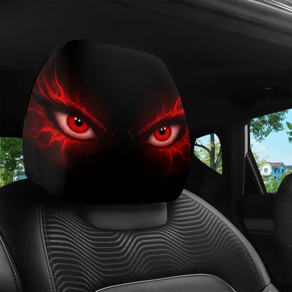 Set Of Two Flame Demon Eye Printed Car Seat Headrest Covers Creating A Cool And Mysterious Driving Atmosphere