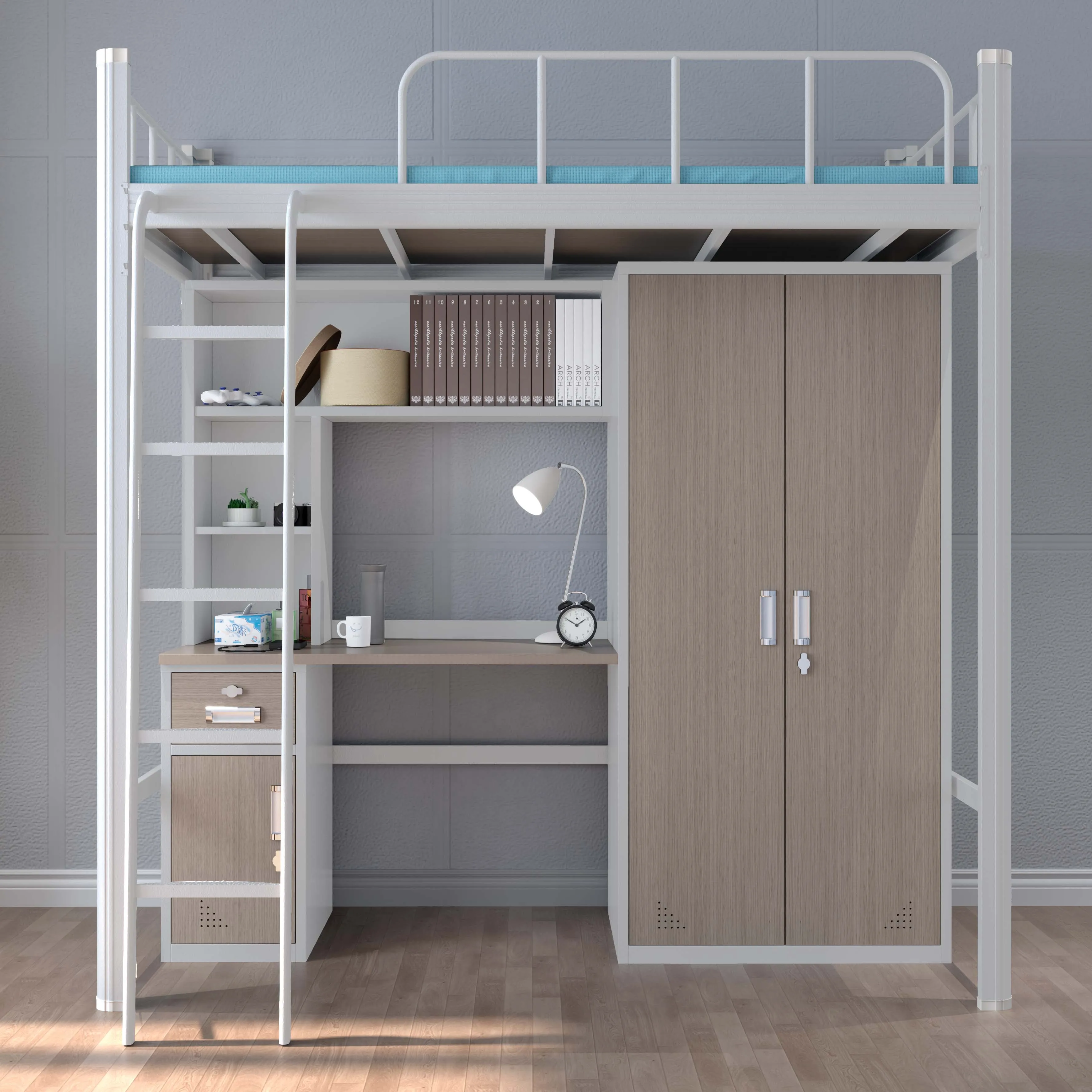 Dormitory Furniture Multi Functional Modern Metal Bunk Bed With Cabinet For Apartment & Hotel Use