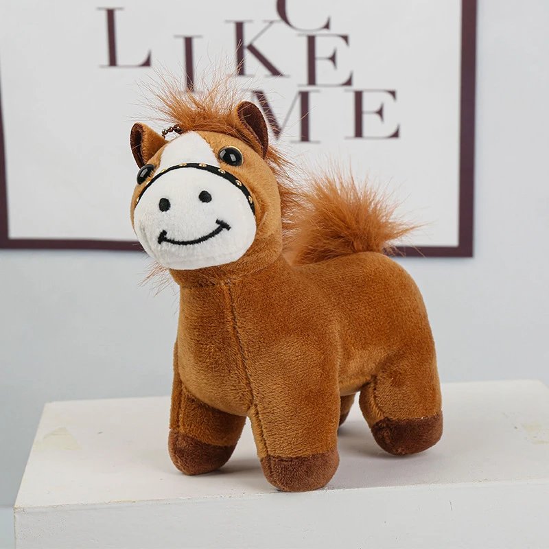 Xm1pc peluche + bolso de felpa de Metal encanto lindo Pony marrón regalos llavero de caballo para Navidad accesorios de Año Nuevo colgante de Animal relleno
