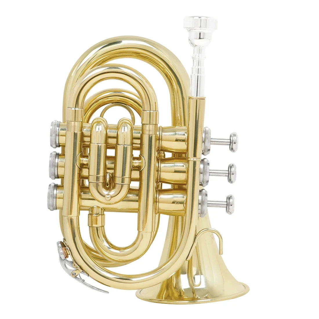 SLADE Pocket Trumpet Bb Tune Gold Brass Body Mini Cornet Brass Instrument with Strap Glove Wipe Cloth Rope Brush Accessories view 2