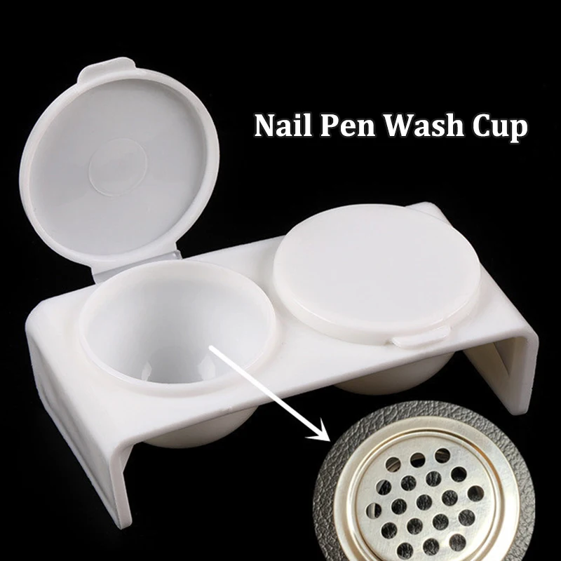 2 Holes Manicure Liquid Bowl With Cap Put Pigments Thinners Water Glitter Acrylic Powder Nail Pen Wash Cup Nail Styling Tools