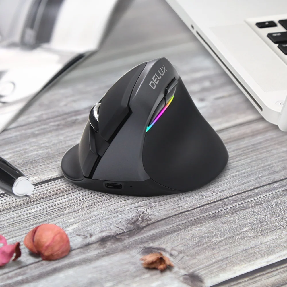 Delux M618 Mini BT 4.0+2.4GHz Tri-Mode Wireless Mouse Ergonomic Rechargeable Silent Click Vertical Mice For Computer