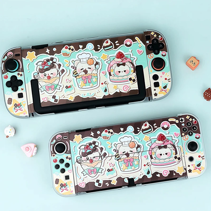 

Case for Nintendo Switch 2 Cover Shell Dockable Protective Gaming Hard PC Case for Nintendo Switch Oled, Mint Choco Bear Case