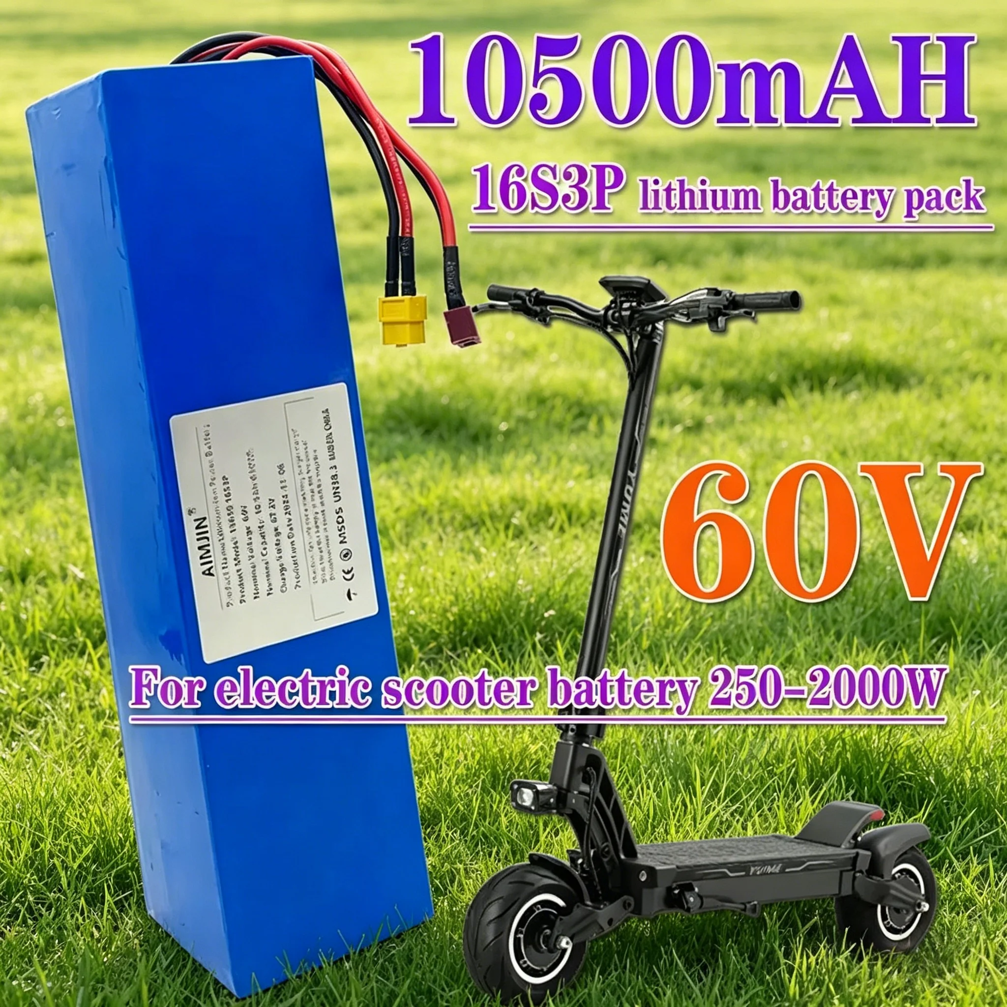 

Литиевая батарея 18650 1500W высокой мощности со встроенной BMS, литий-ионный аккумуляторный блок 16S3P, новая батарея 60V 10.5Ah, 10500 мАч