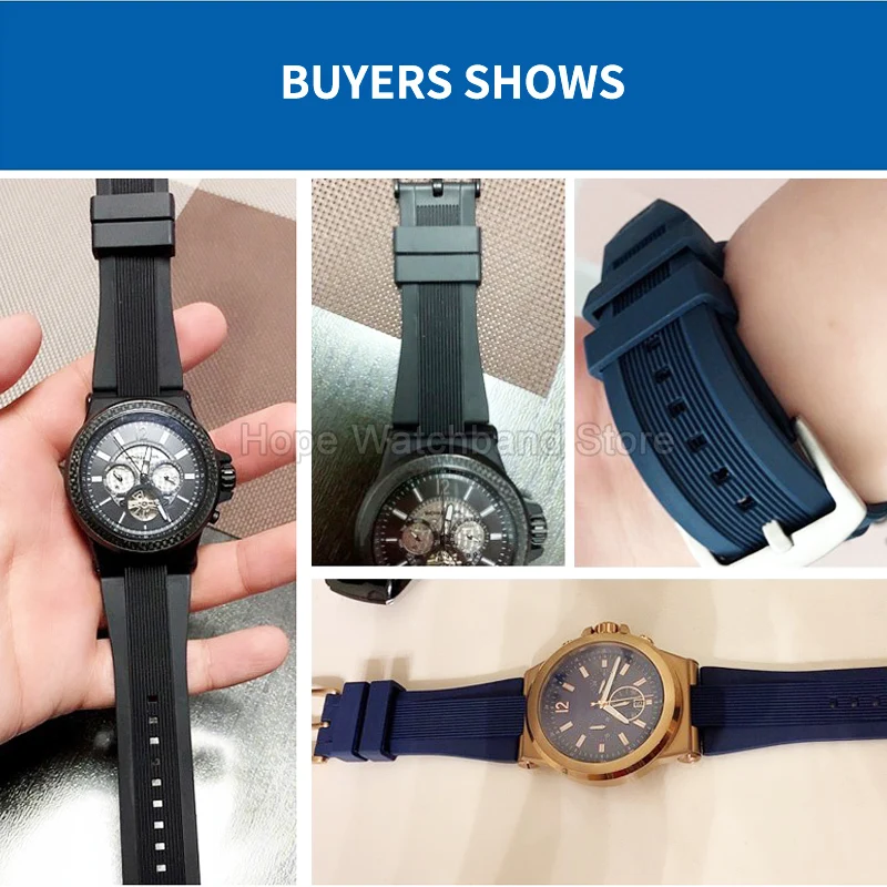 سوار ساعة سيليكون مريح مقاوم للعرق لساعة مايكل كورس، اتصال مرفوع، قهوة سوداء، أزرق داكن، 13 × 29 ملم، إبزيم إبرة