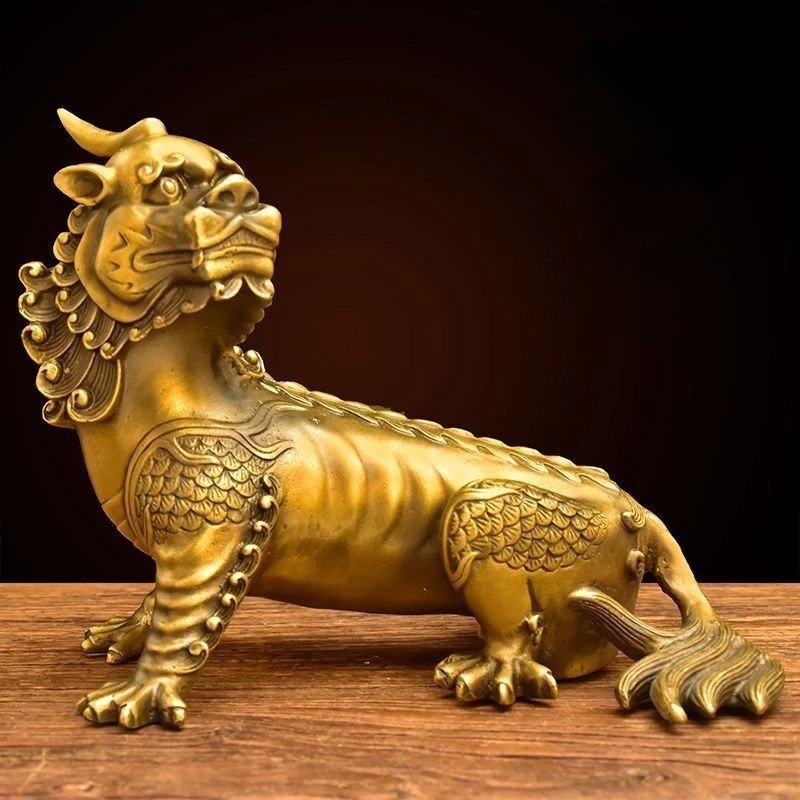 

Pure Copper Brass Ornament Jizang King Mounted Unicorn Beast Brave Living Room Home Decoration