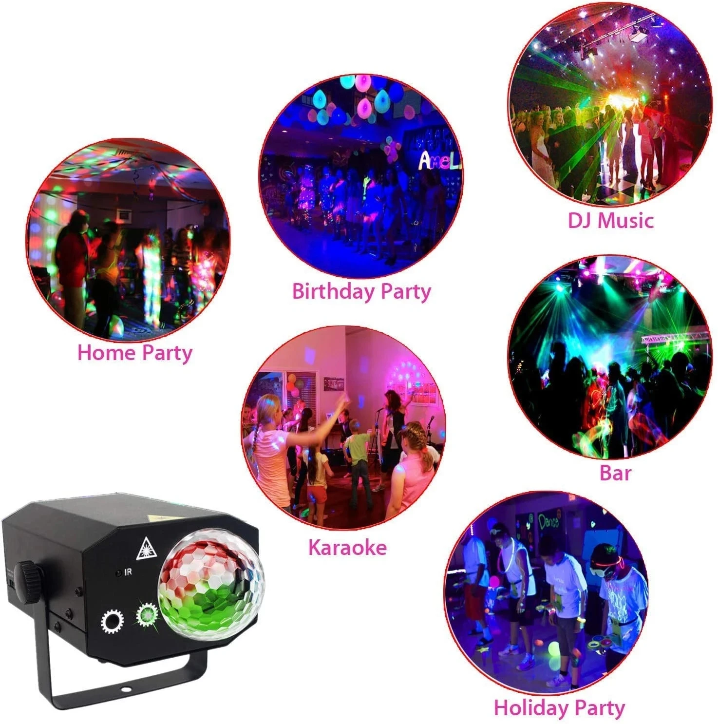 Magic Ball Laser Light Plastic Shell 2-in-1 Effect LED Stage Light Projector Strobe Lights with Sound Activated  For Club