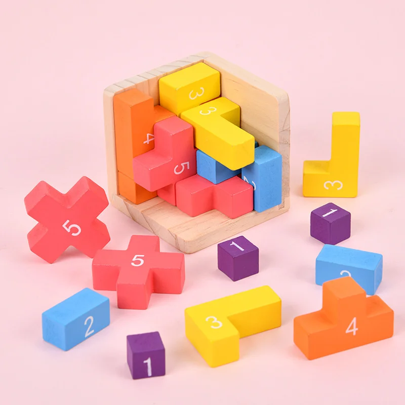 Creative 3D Wooden Cube Puzzle Luban Interlocking Educational Toy Brain Teaser Mathematics Teaching Aids Kids Early Learning Toy