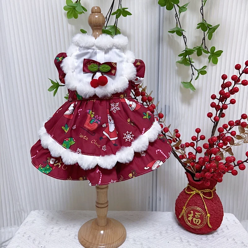 Winter Christmas Pet Dog Cats Clothes Fashion Santa Claus Boots Print Cute Princess Dress For Small Medium Dog Warm Puppy Skirts