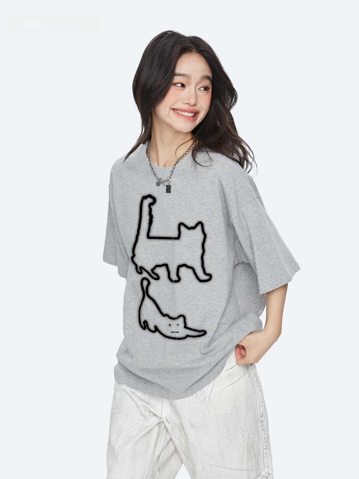 

Женская футболка Capricorn Original Summer 2026 Fun Trendy Line, милая, из чистого хлопка, повседневная, с коротким рукавом, с креативным принтом, свободного кроя