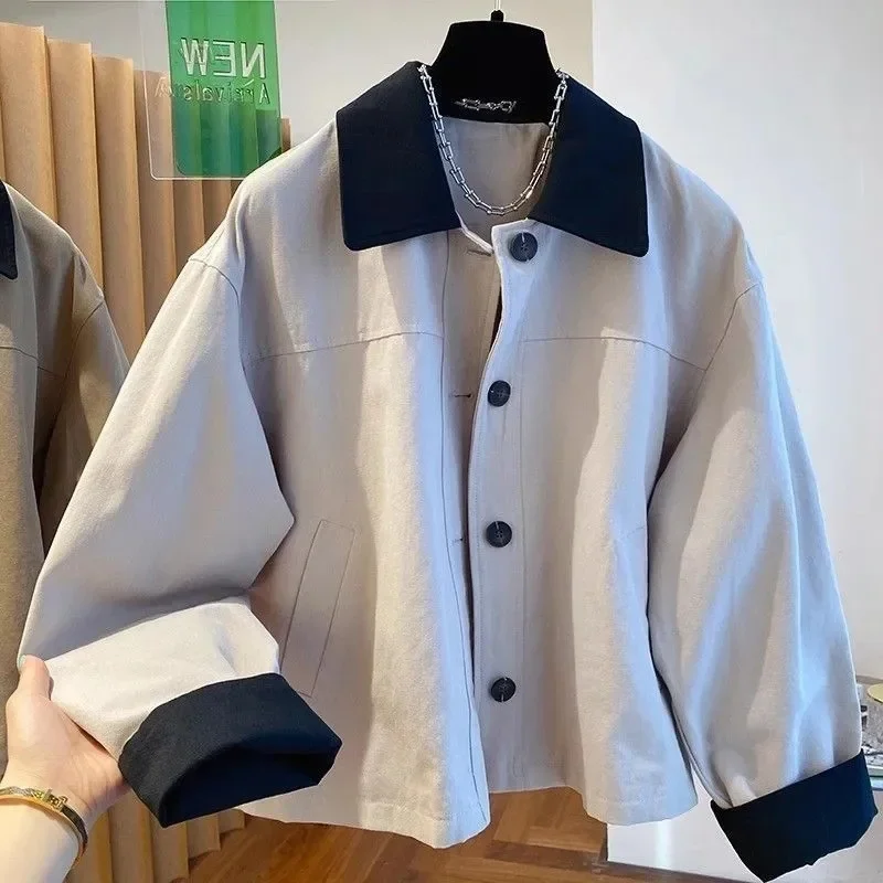 

Осенняя новая женская высококачественная ветровка с цветным воротником, свободная универсальная рабочая одежда, женские топы из полиэстера с длинными рукавами