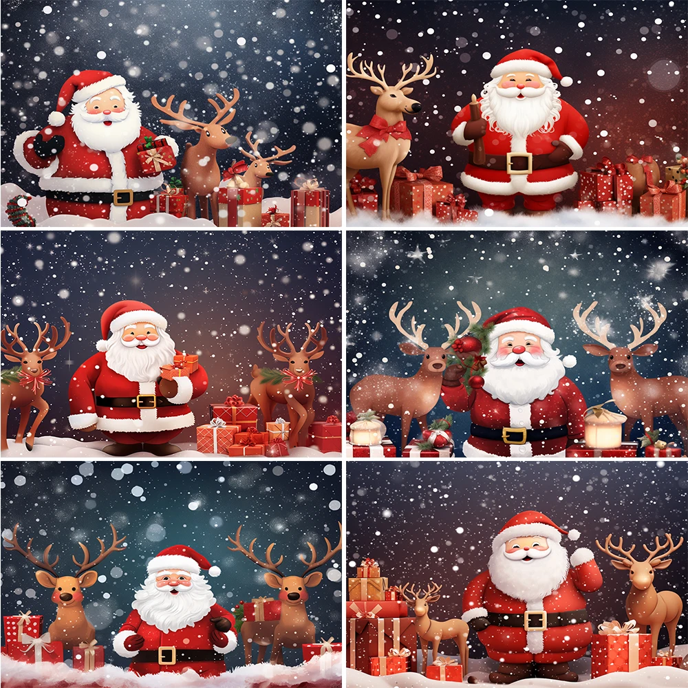 

Winter Christmas Photography Background Cute Santa Claus Elk Party Decoration Family Party Photography Photo Studio Banner