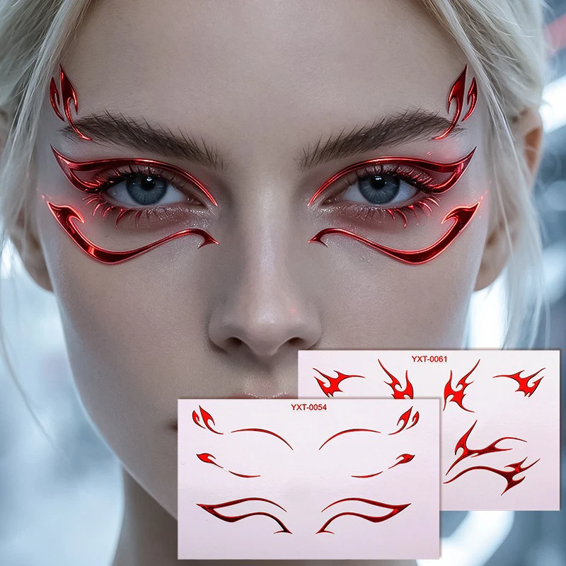 Purple Red Eyes Makeup Stickers Laser Eye Eyeliner Eyebrows Face Art Sticker Decals Halloween New Year Festival Temporary Tattoo - view 5