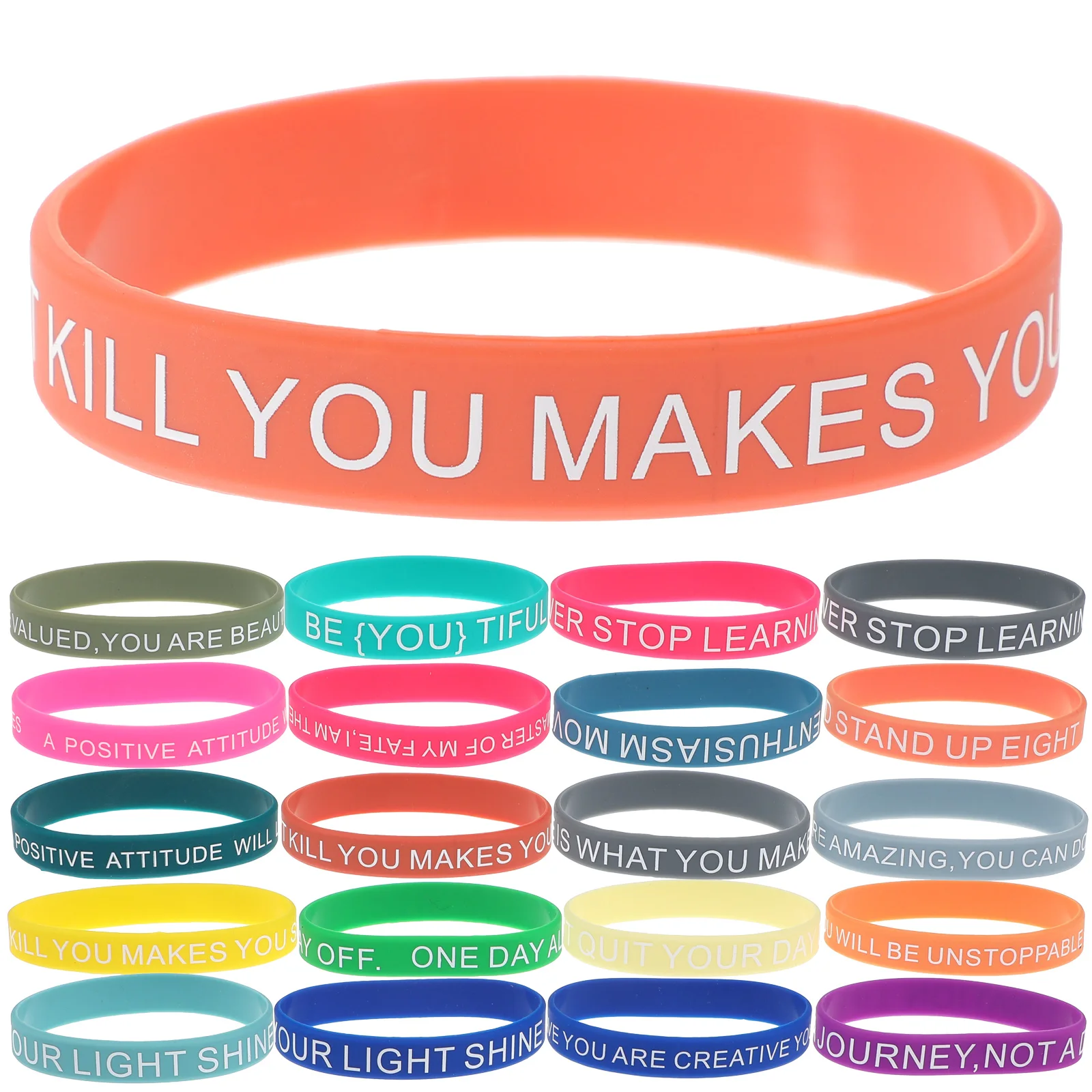 

60Pcs Colored Silicone Bracelets Inspirational Quote Wristbands Motivational Unisex Bands Elastic Adjustable Fit for